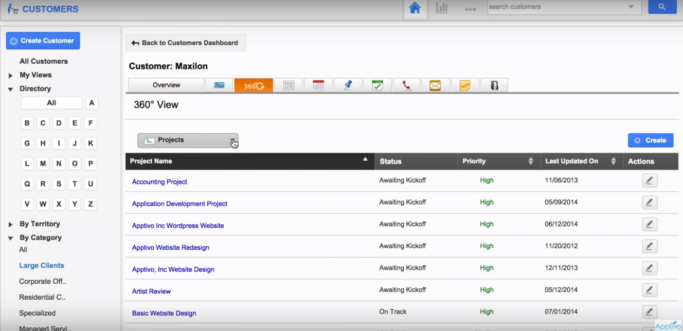 Скриншот (снимок экрана) Apptivo CRM System