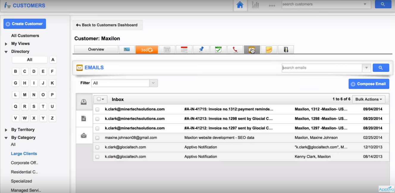 Скриншот (снимок экрана) Apptivo CRM System