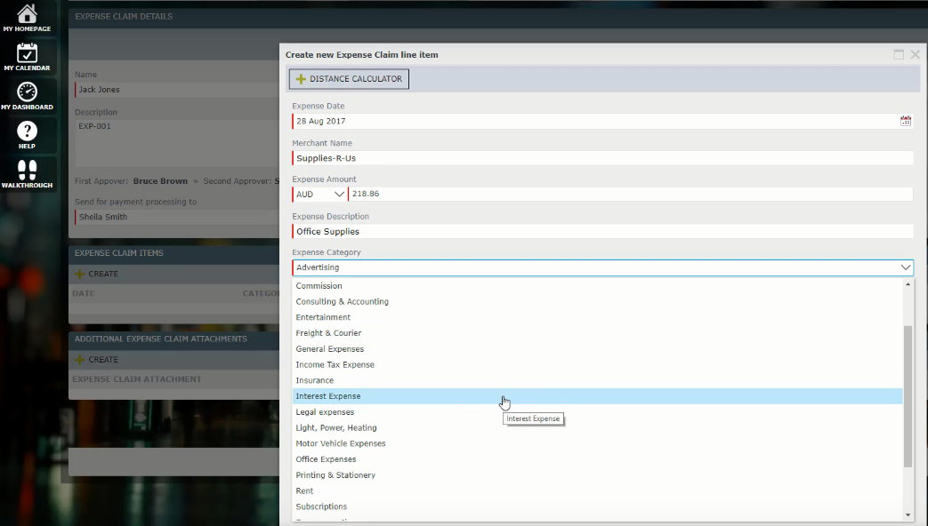 Скриншот (снимок экрана) AppsForOps Expense Claim