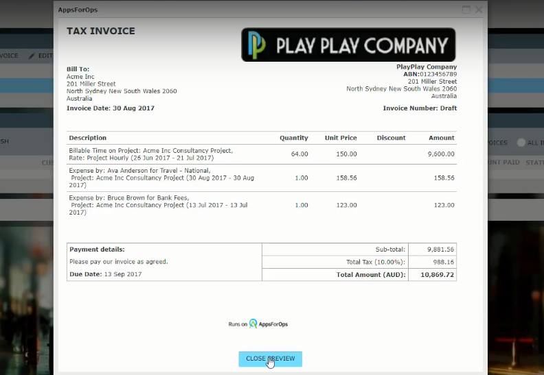 Скриншот (снимок экрана) AppsForOps Invoice