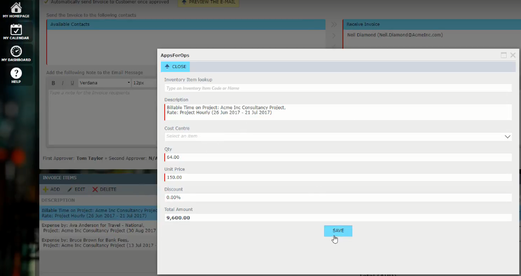 Скриншот (снимок экрана) AppsForOps Invoice