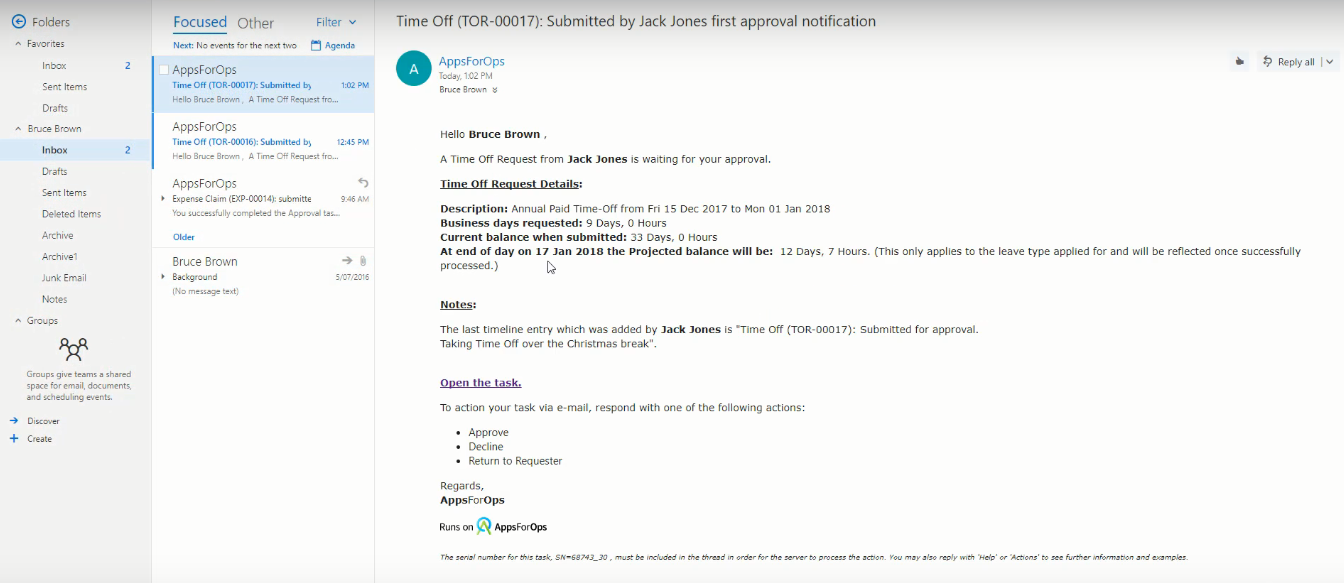 Скриншот (снимок экрана) AppsForOps Time Off