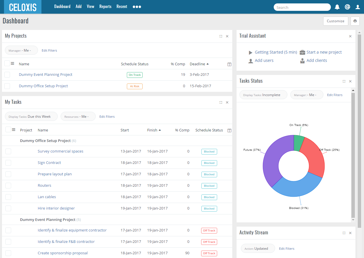 Скриншот (снимок экрана) Celoxis