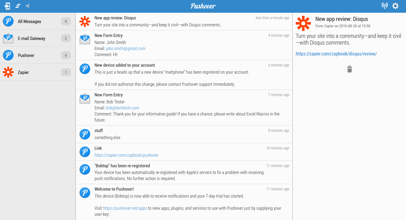 Скриншот (снимок экрана) Pushover