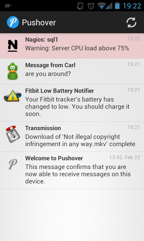Скриншот (снимок экрана) Pushover