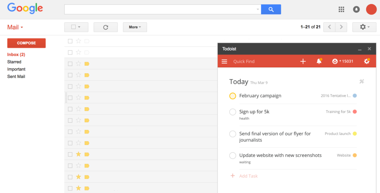 Скриншот (снимок экрана) Todoist