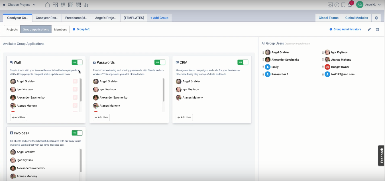 Скриншот (снимок экрана) freedcamp