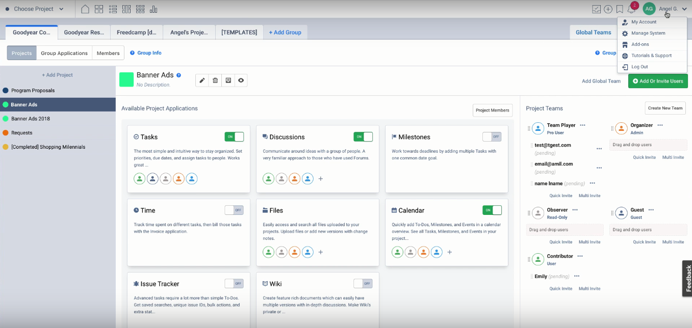 Скриншот (снимок экрана) freedcamp