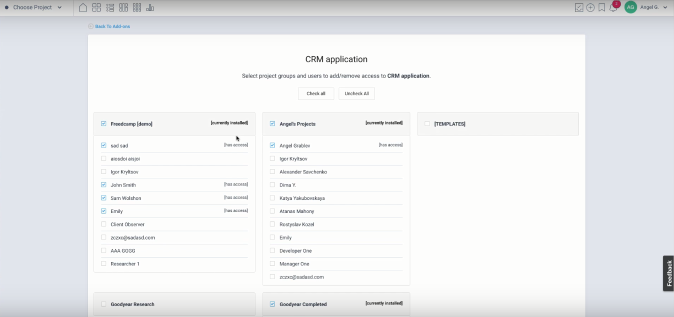 Скриншот (снимок экрана) freedcamp