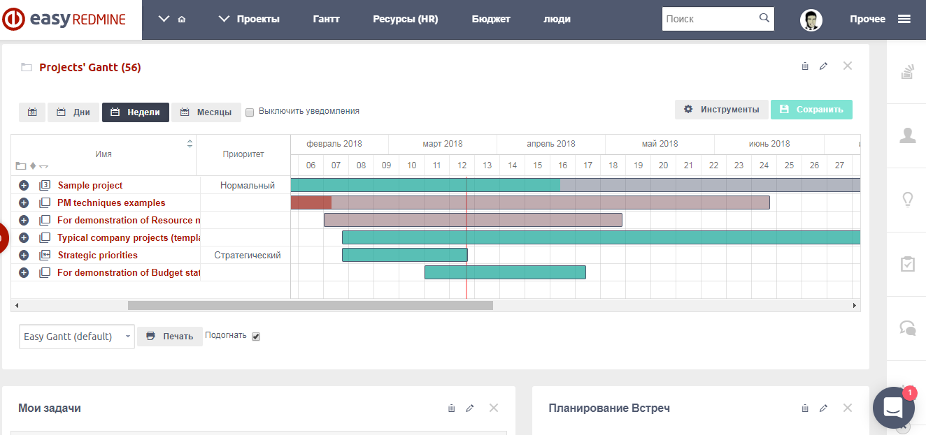 Скриншот (снимок экрана) easy redmine