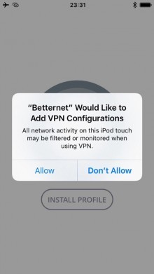 Скриншот (снимок экрана) Betternet