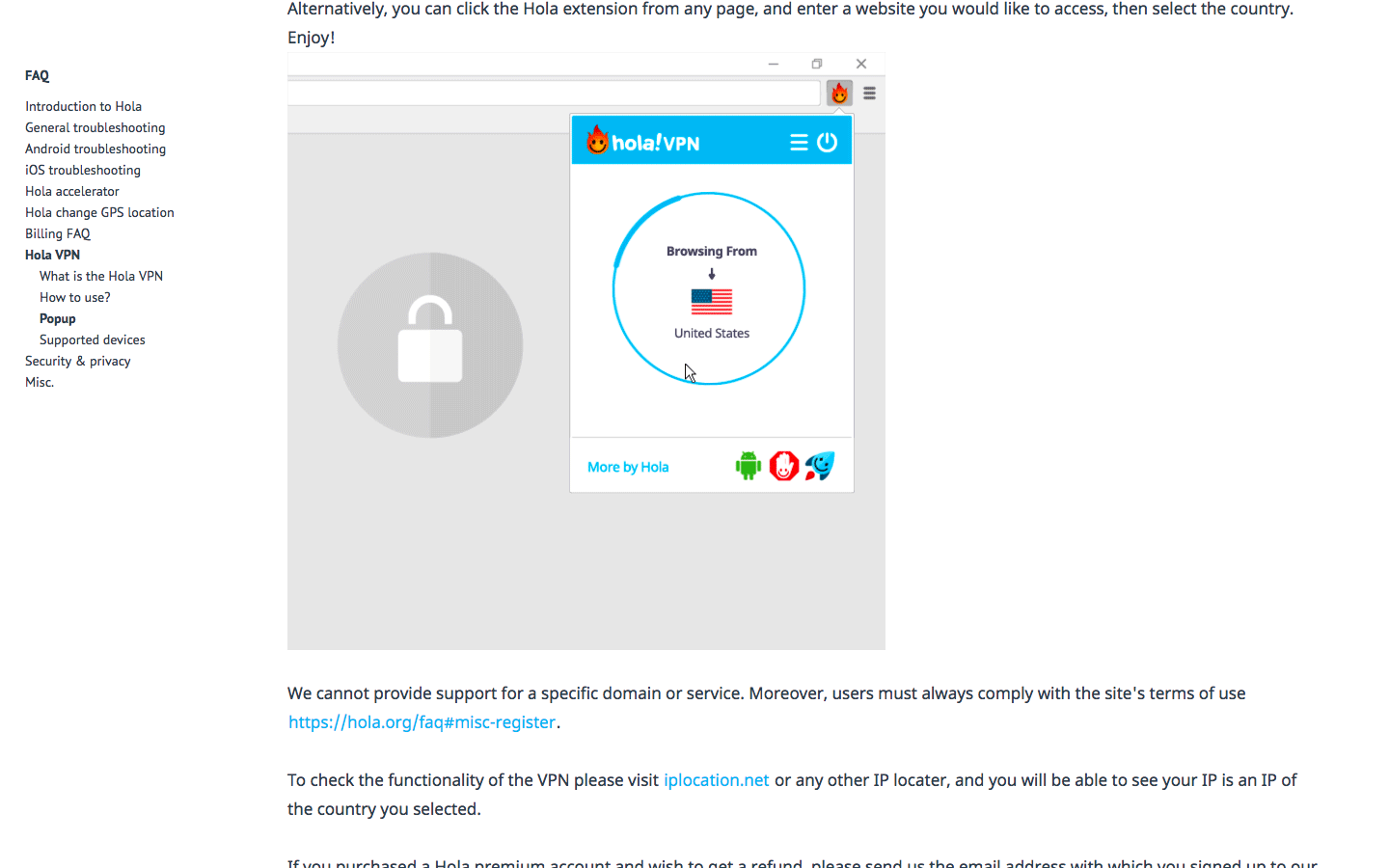 Скриншот (снимок экрана) Hola VPN