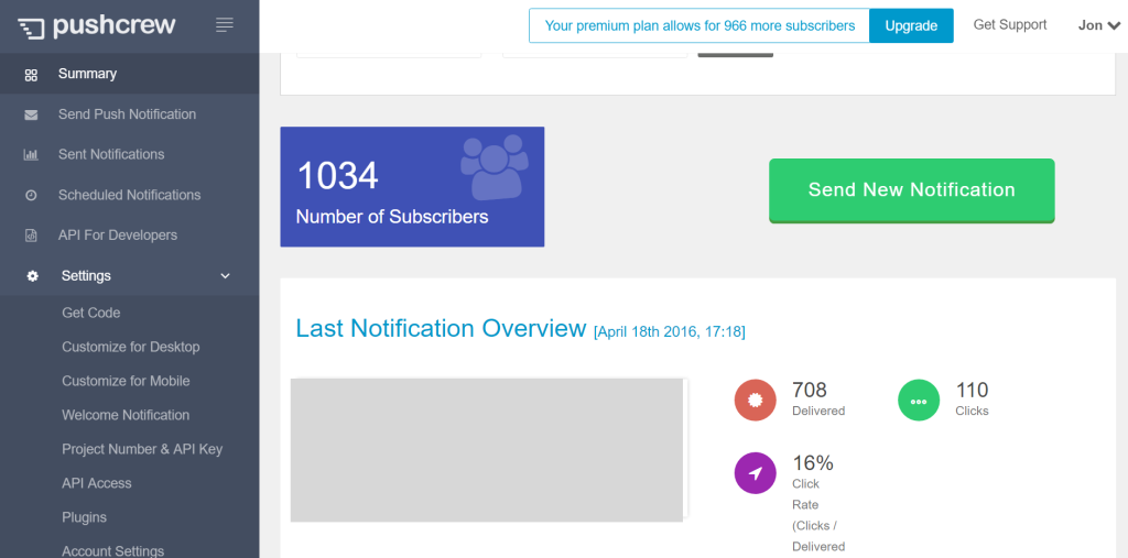 Скриншот (снимок экрана) Pushcrew