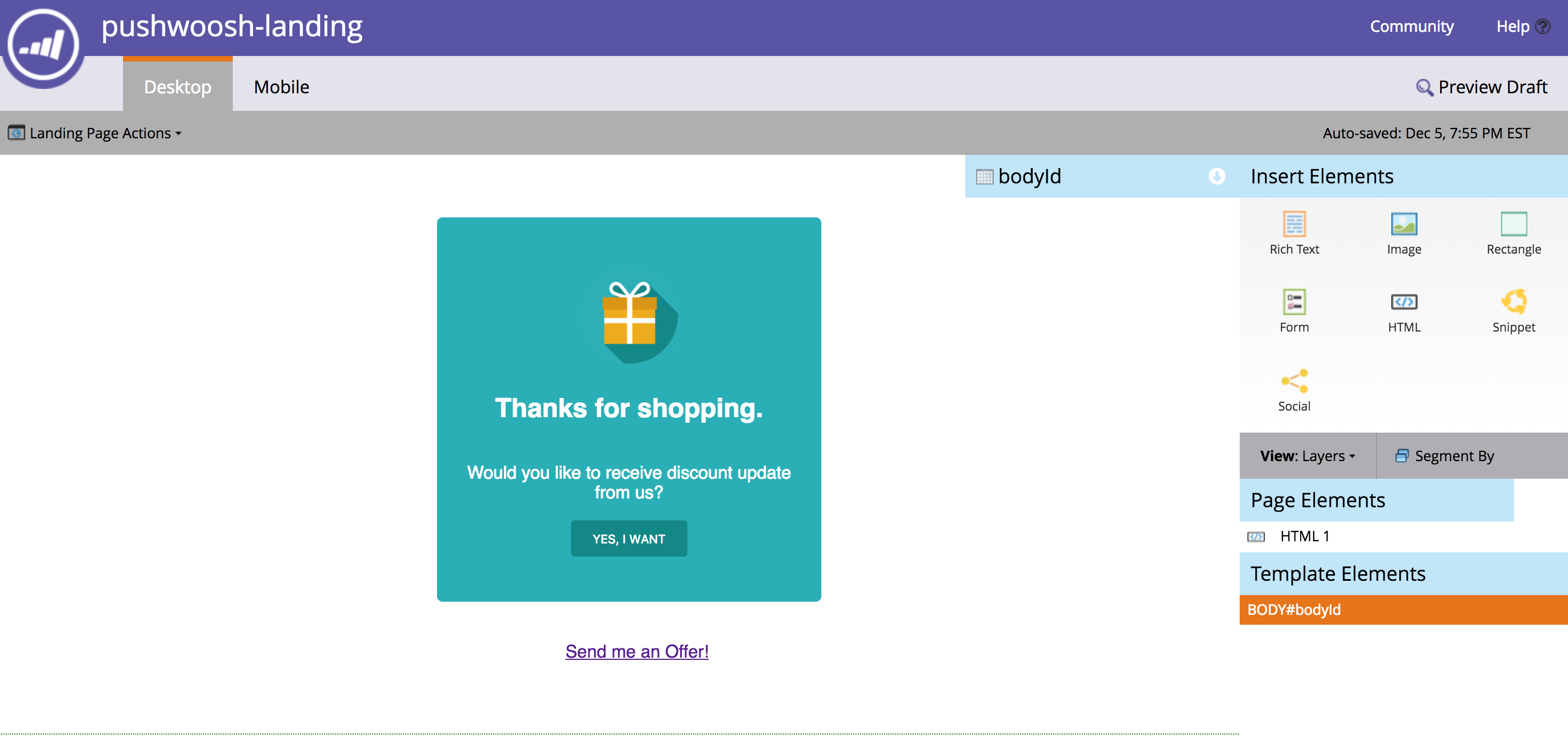 Скриншот (снимок экрана) Pushwoosh