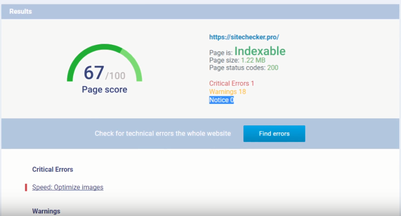 Скриншот (снимок экрана) SiteChecker