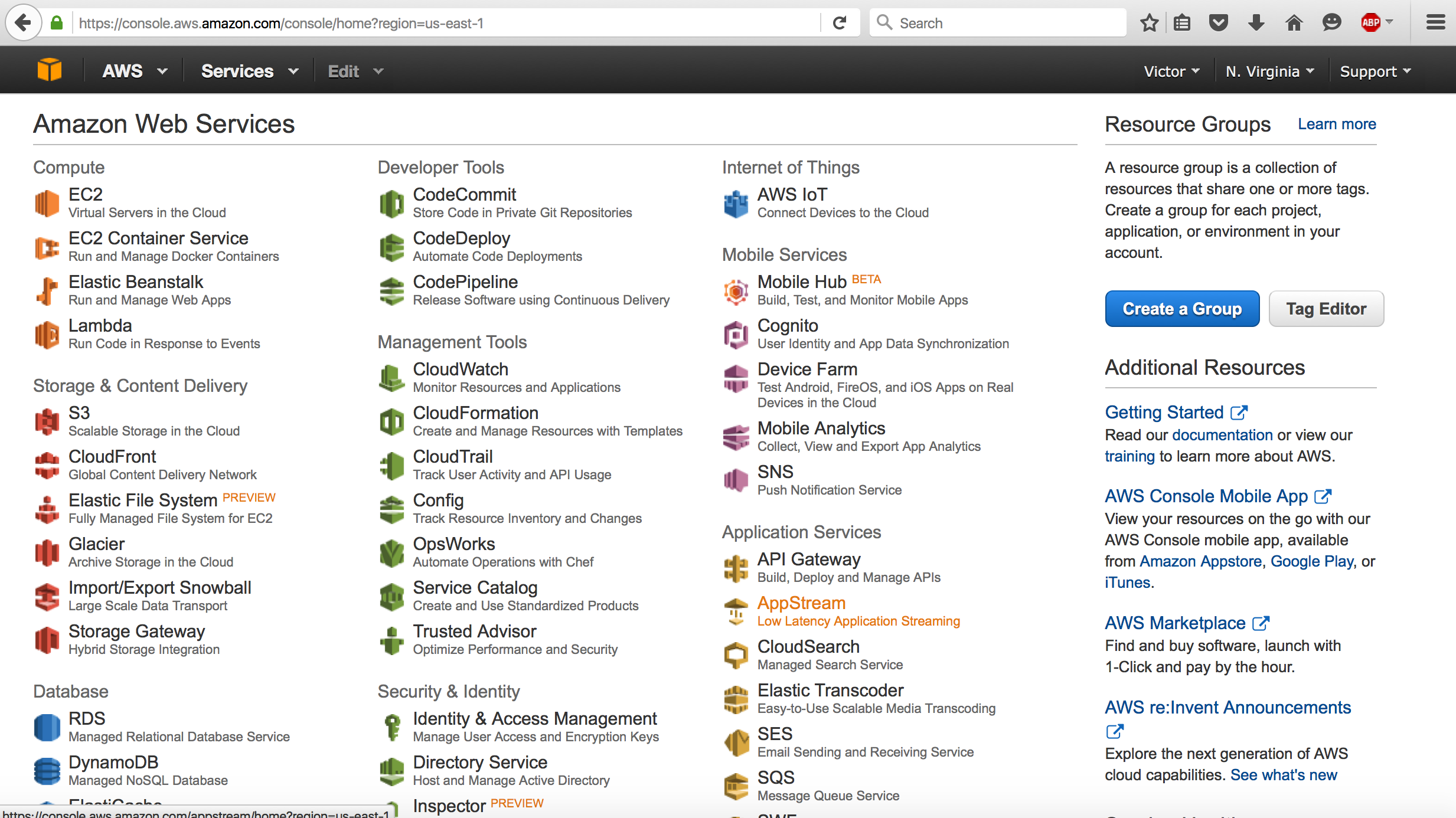 Скриншот (снимок экрана) Amazon Web Services