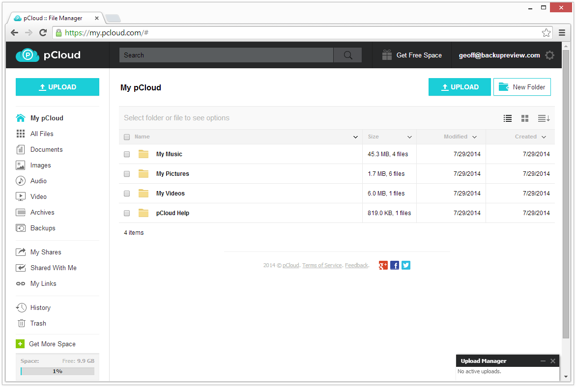 Скриншот (снимок экрана) pCloud