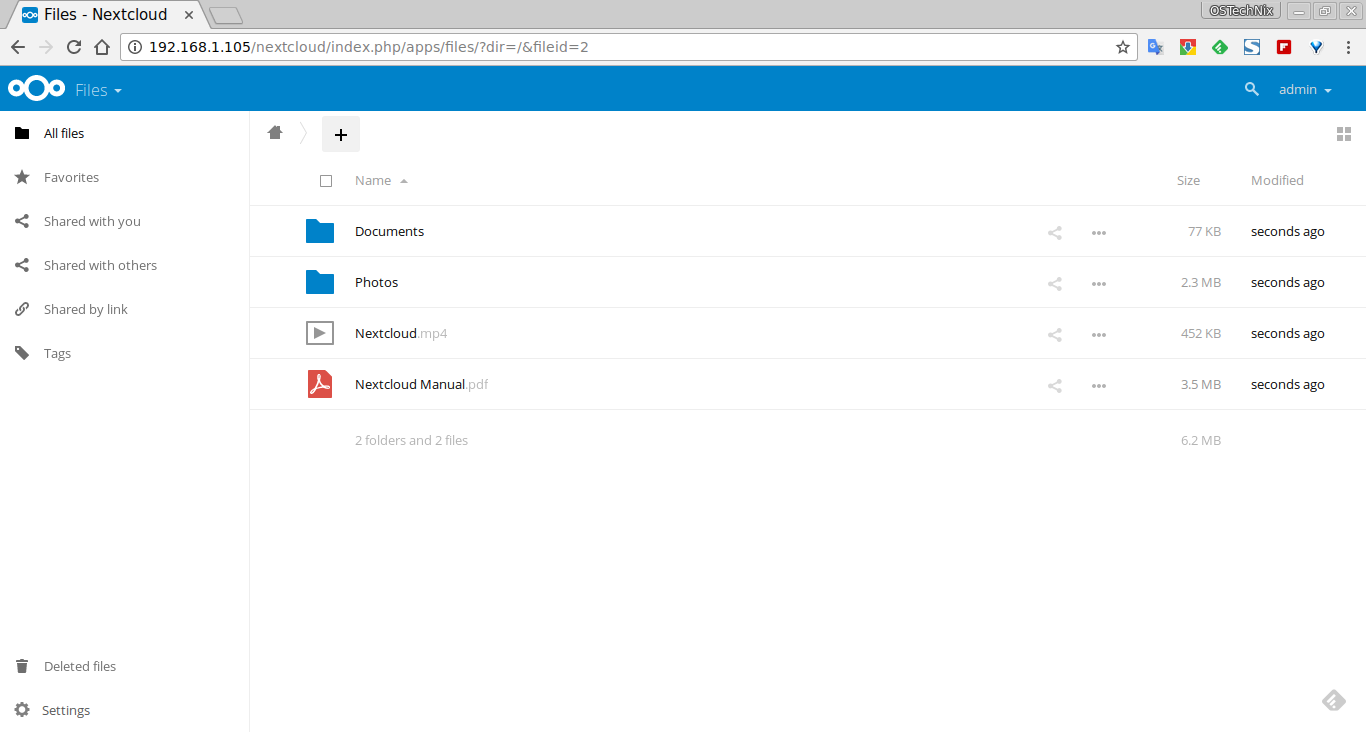 Скриншот (снимок экрана) Nextcloud