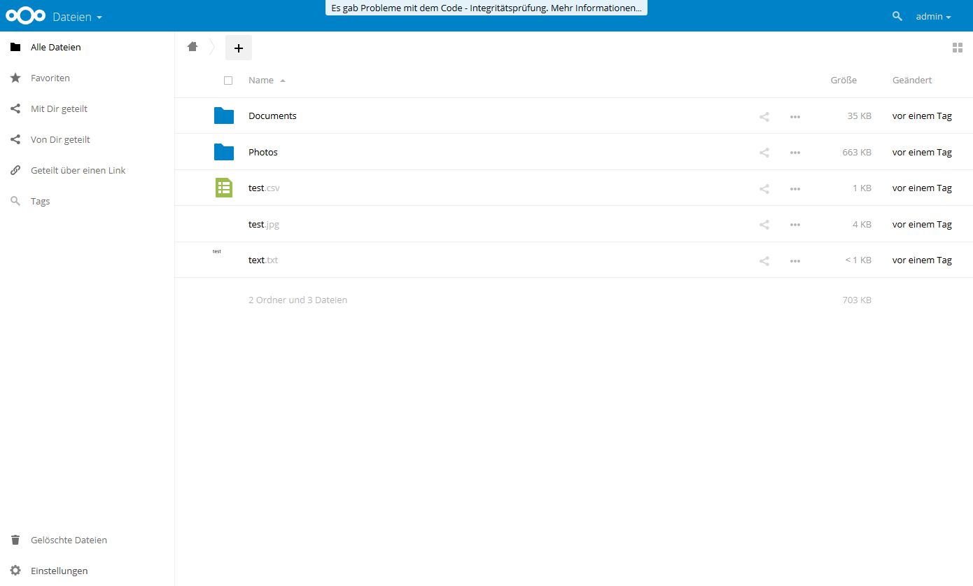 Скриншот (снимок экрана) Nextcloud