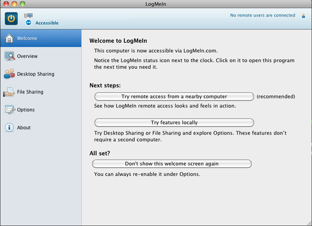 Скриншот (снимок экрана) LogMeIn