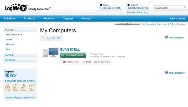 Скриншот (снимок экрана) LogMeIn