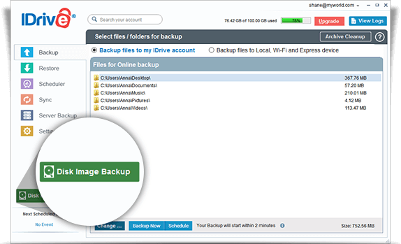Скриншот (снимок экрана) IDrive