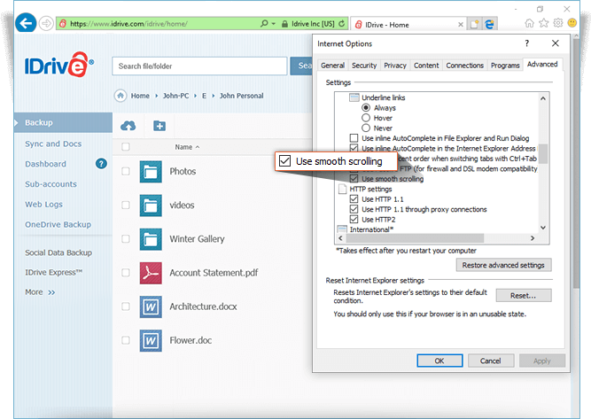Скриншот (снимок экрана) IDrive