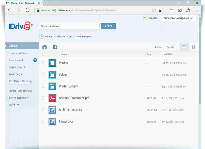 Скриншот (снимок экрана) IDrive
