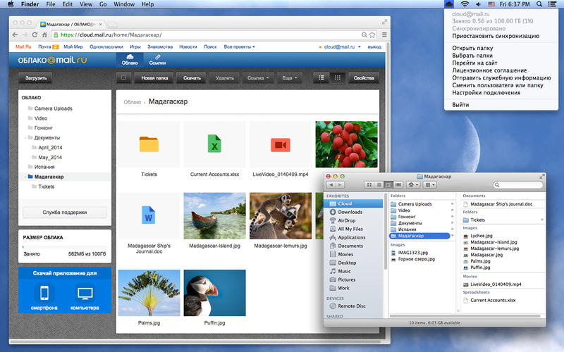 Скриншот (снимок экрана) Облако Mail.ru