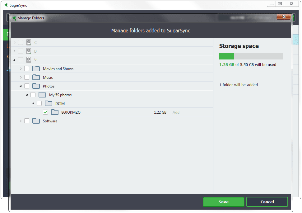 Скриншот (снимок экрана) SugarSync