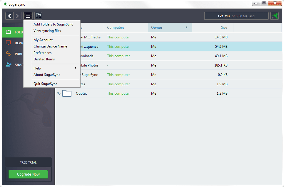 Скриншот (снимок экрана) SugarSync
