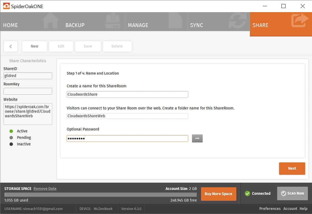 Скриншот (снимок экрана) SpiderOak