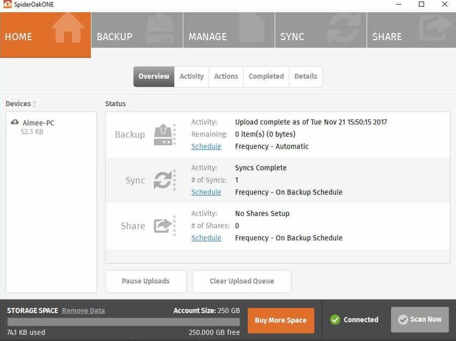 Скриншот (снимок экрана) SpiderOak