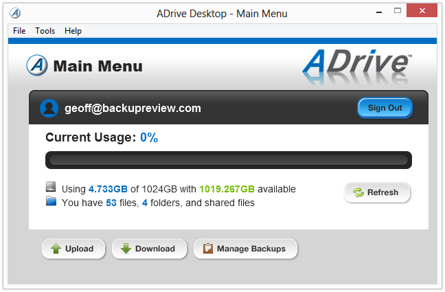 Скриншот (снимок экрана) ADrive