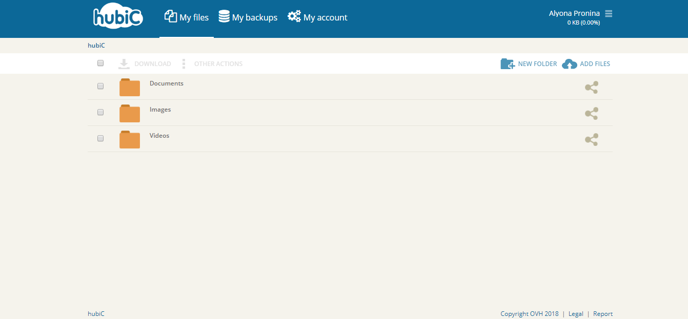Скриншот (снимок экрана) hubiC