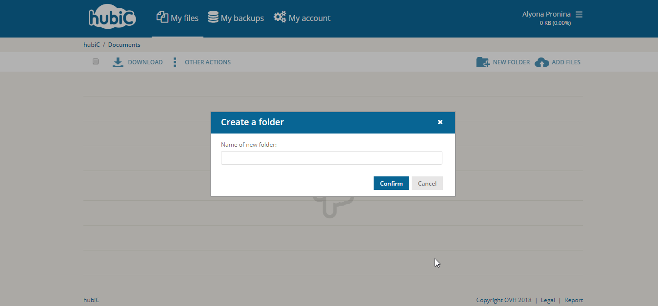 Скриншот (снимок экрана) hubiC