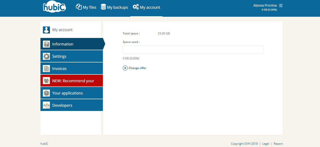 Скриншот (снимок экрана) hubiC