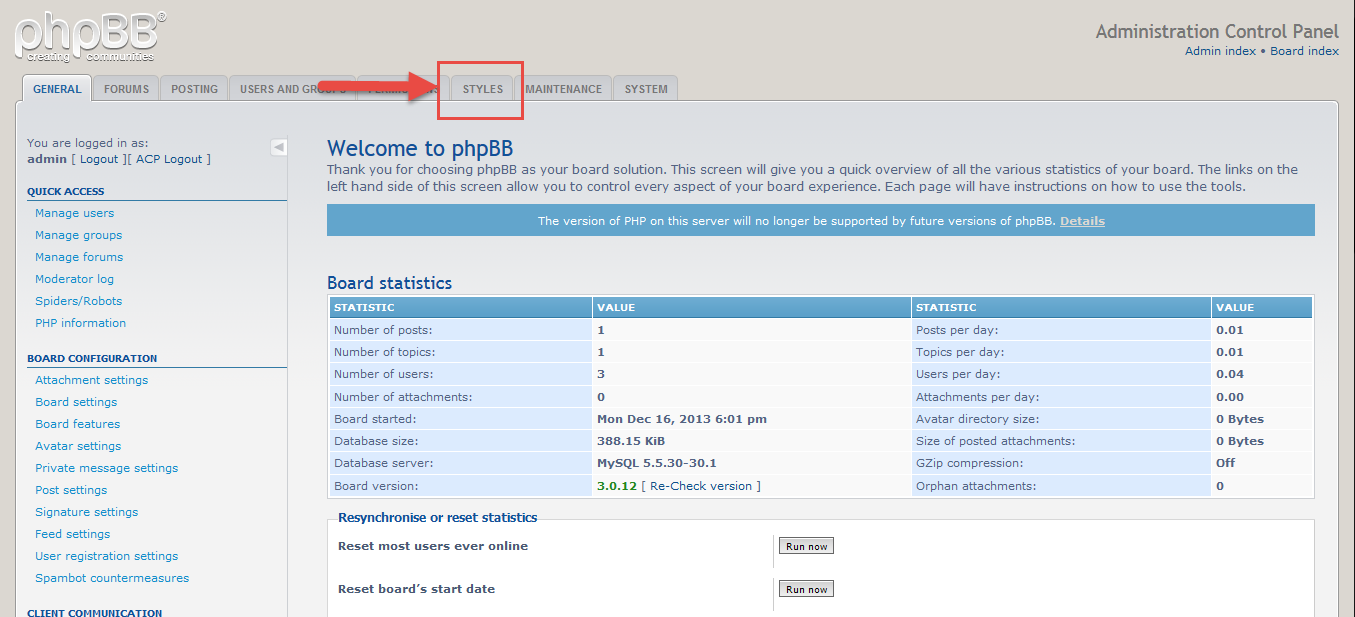 Скриншот (снимок экрана) phpBB