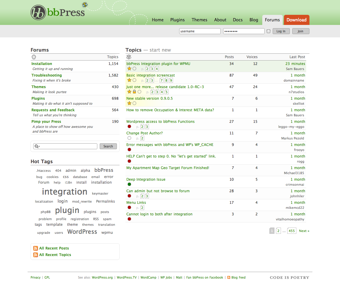 Скриншот (снимок экрана) bbPress