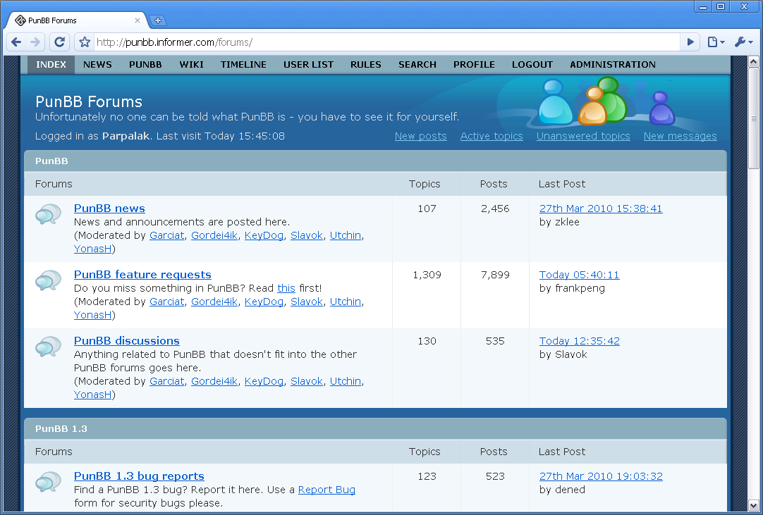 Скриншот (снимок экрана) PunBB