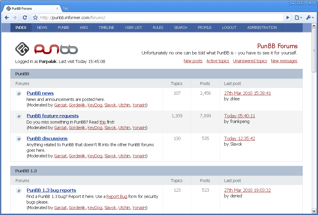 Скриншот (снимок экрана) PunBB