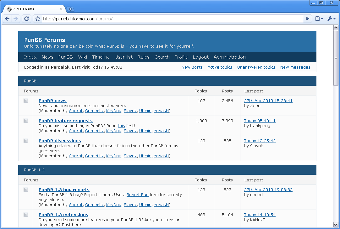 Скриншот (снимок экрана) PunBB