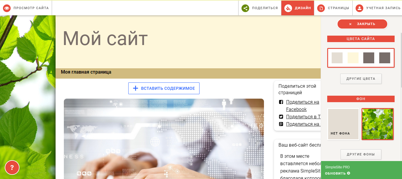 Скриншот (снимок экрана) SimpleSite