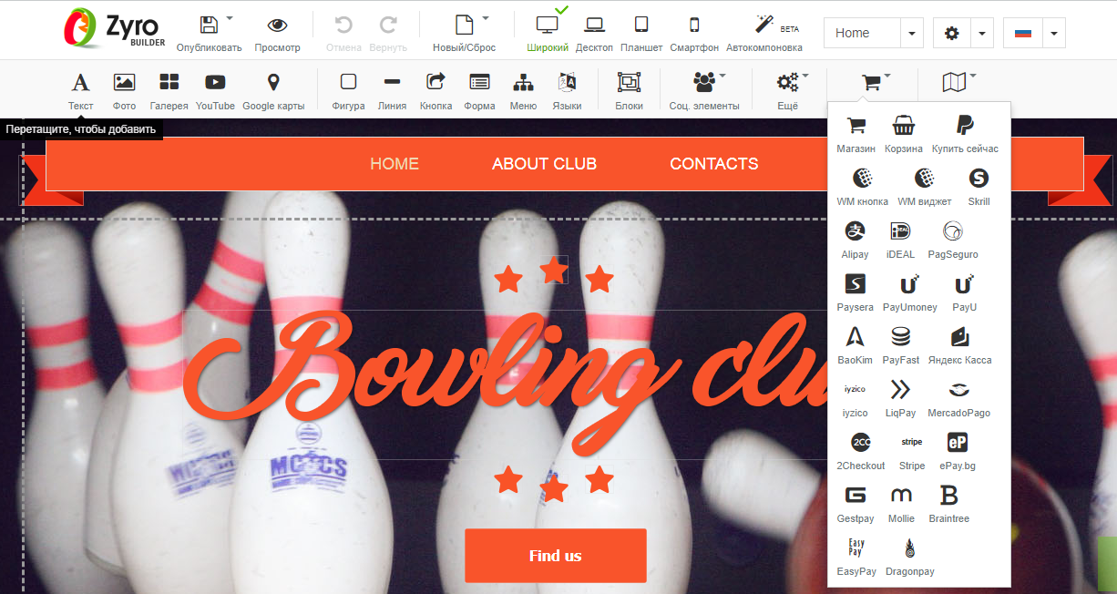 Скриншот (снимок экрана) Zyro