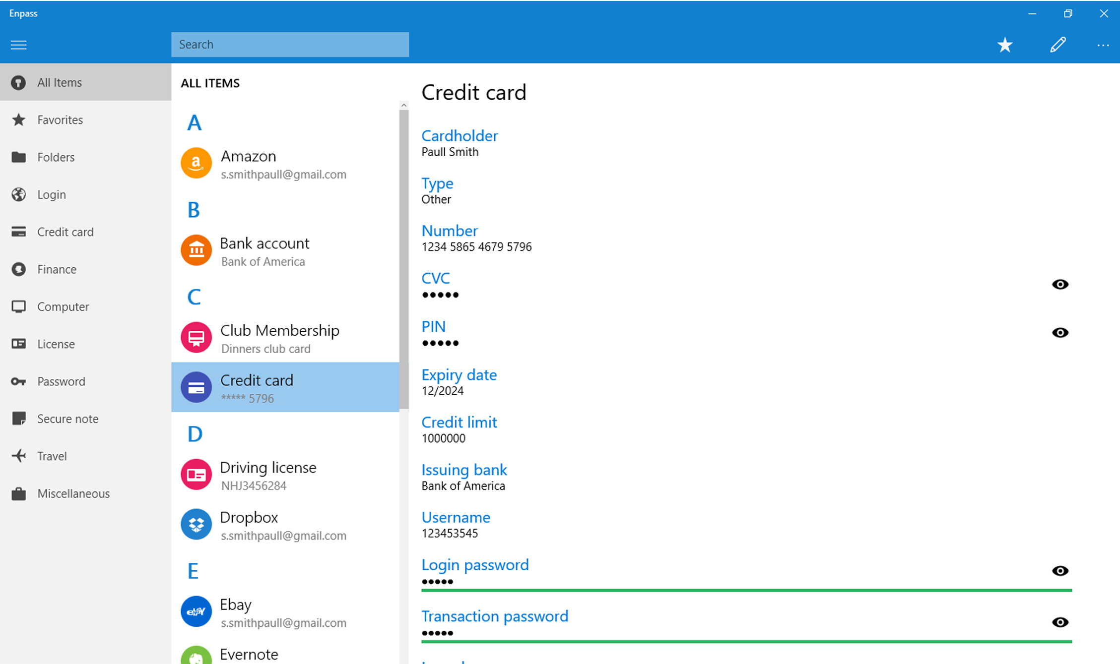 Скриншот (снимок экрана) Enpass