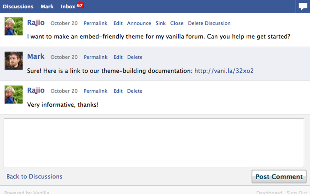 Скриншот (снимок экрана) Vanilla CMS