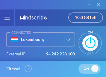 Скриншот (снимок экрана) Windscribe