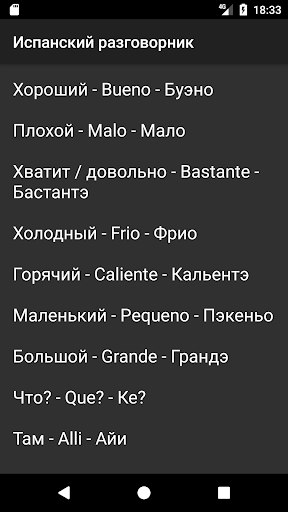 Скриншот (снимок экрана) Испанский разговорник