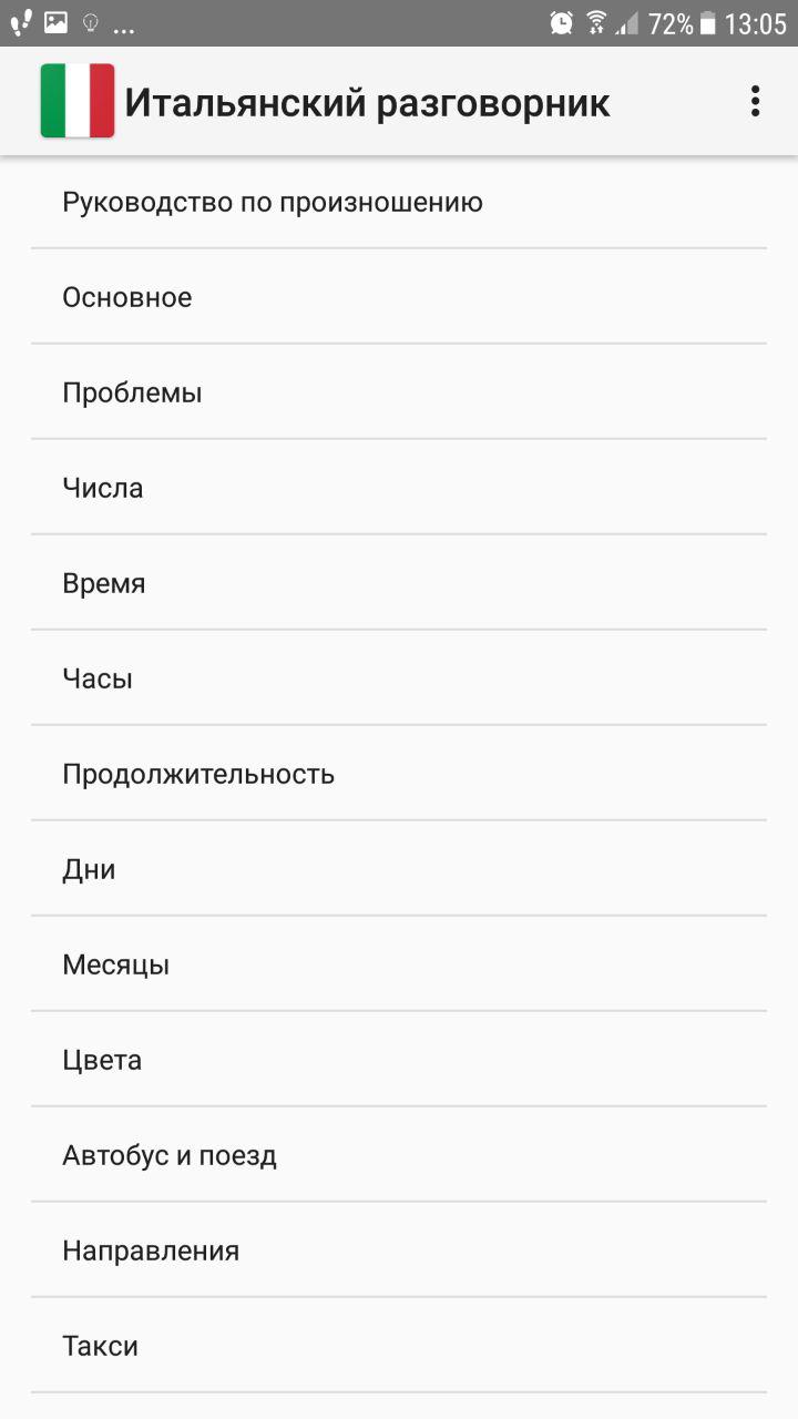 Скриншот (снимок экрана) Итальянский разговорник