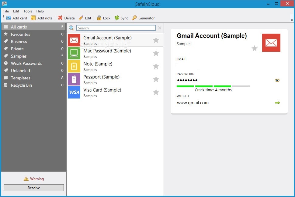 Скриншот (снимок экрана) SafeInCloud